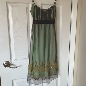 Teese Me Green/Brown Party Dress with Gold Details - size S